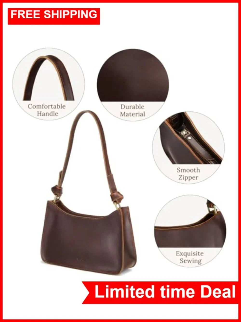 Genuine Leather Hobo Bag Small Shoulder Purse Handbag